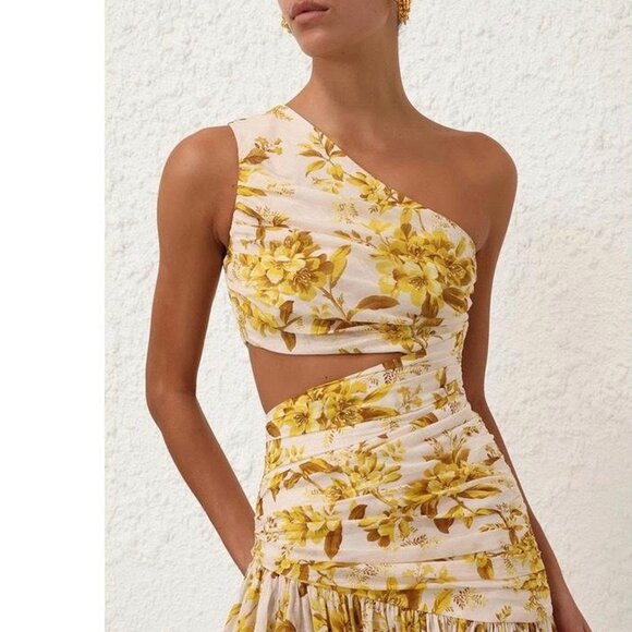 LIKE NEW Zimmermann Golden Asymmetric Floral Dress - Sz. 6/8 (Zimmermann sz. 2) - Picture 4 of 8
